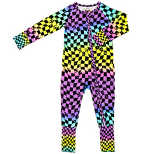Load image into Gallery viewer, Rainbow Checker Zip Up Pajamas (0/3M - 18/24M) - Strictly Wild