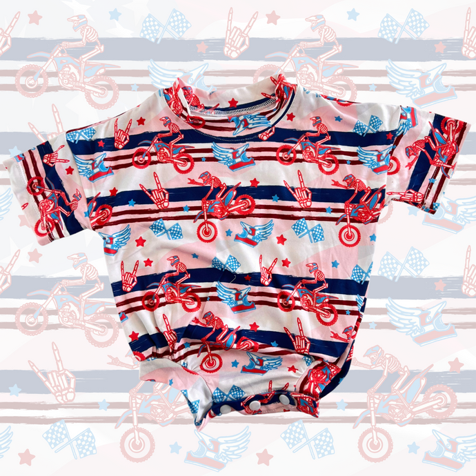 Red White & Braaap Short Sleeve Bubble Romper - Ready To Ship