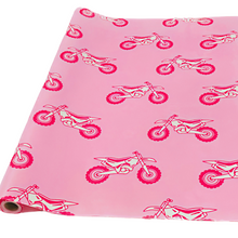 Load image into Gallery viewer, Moto Girl &amp; Pink Helmet / Double Sided 32 FT Wrapping Paper (DO NOT ORDER WITH ANYTHING BUT CROC CHARMS, STICKERS, OR UMBRELLAS!!!)
