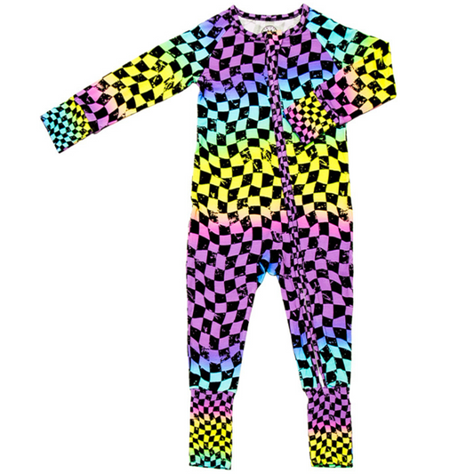 Rainbow Checker Zip Up Pajamas (0/3M - 18/24M) - Strictly Wild