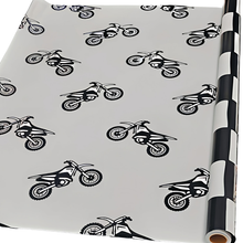 Load image into Gallery viewer, Checker &amp; Neutral Dirt Bikes / Double Sided 32 FT Wrapping Paper (DO NOT ORDER WITH ANYTHING BUT CROC CHARMS, STICKERS, OR UMBRELLAS!!!)
