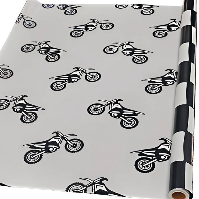 Checker & Neutral Dirt Bikes / Double Sided 32 FT Wrapping Paper (DO NOT ORDER WITH ANYTHING BUT CROC CHARMS, STICKERS, OR UMBRELLAS!!!)