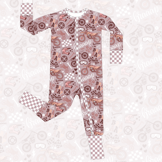 Braaap Like A Girl Zip Up Pajamas (0/3M - 18/24M) - Strictly Wild