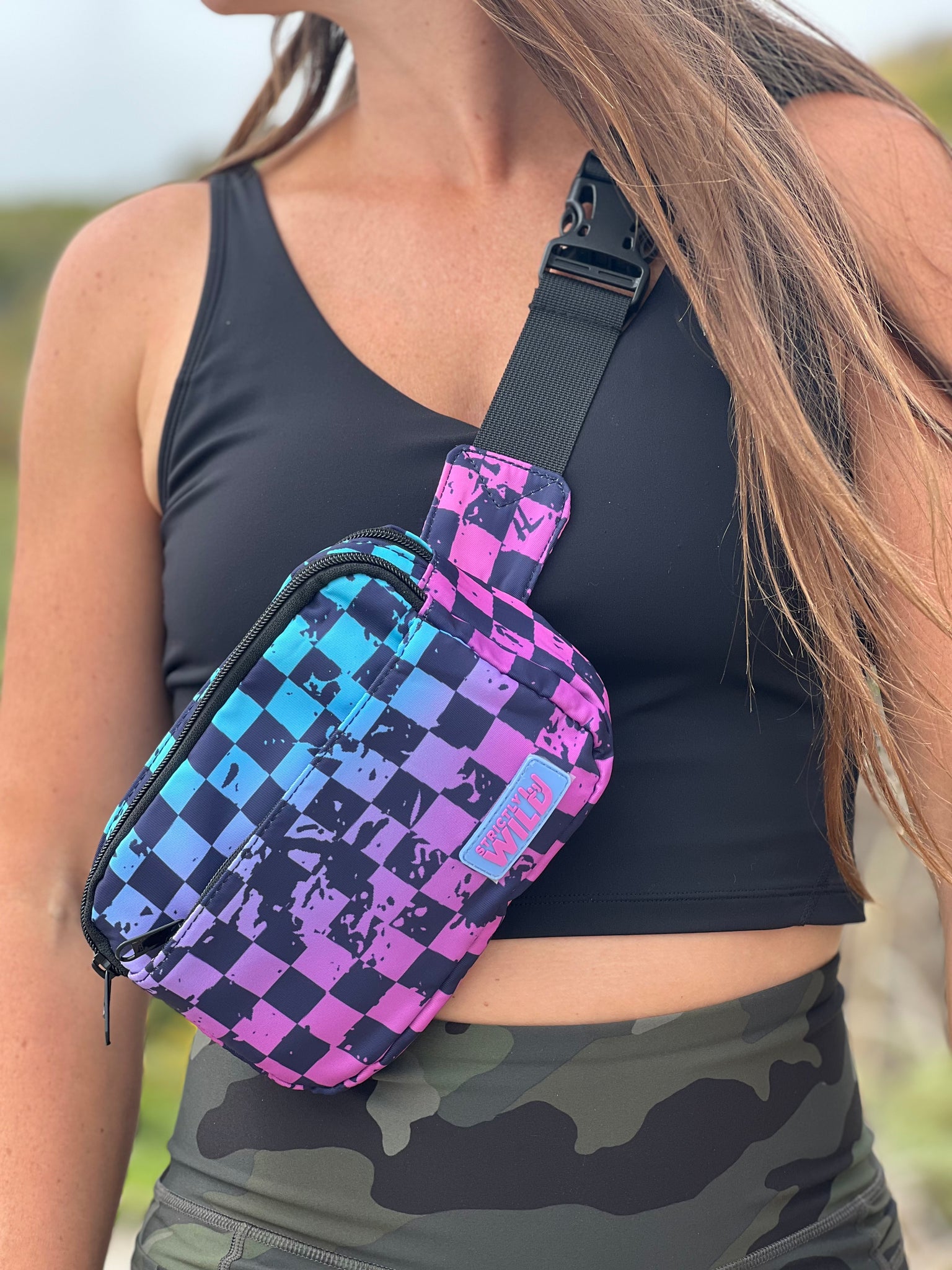 Rainbow checkered fanny pack sale