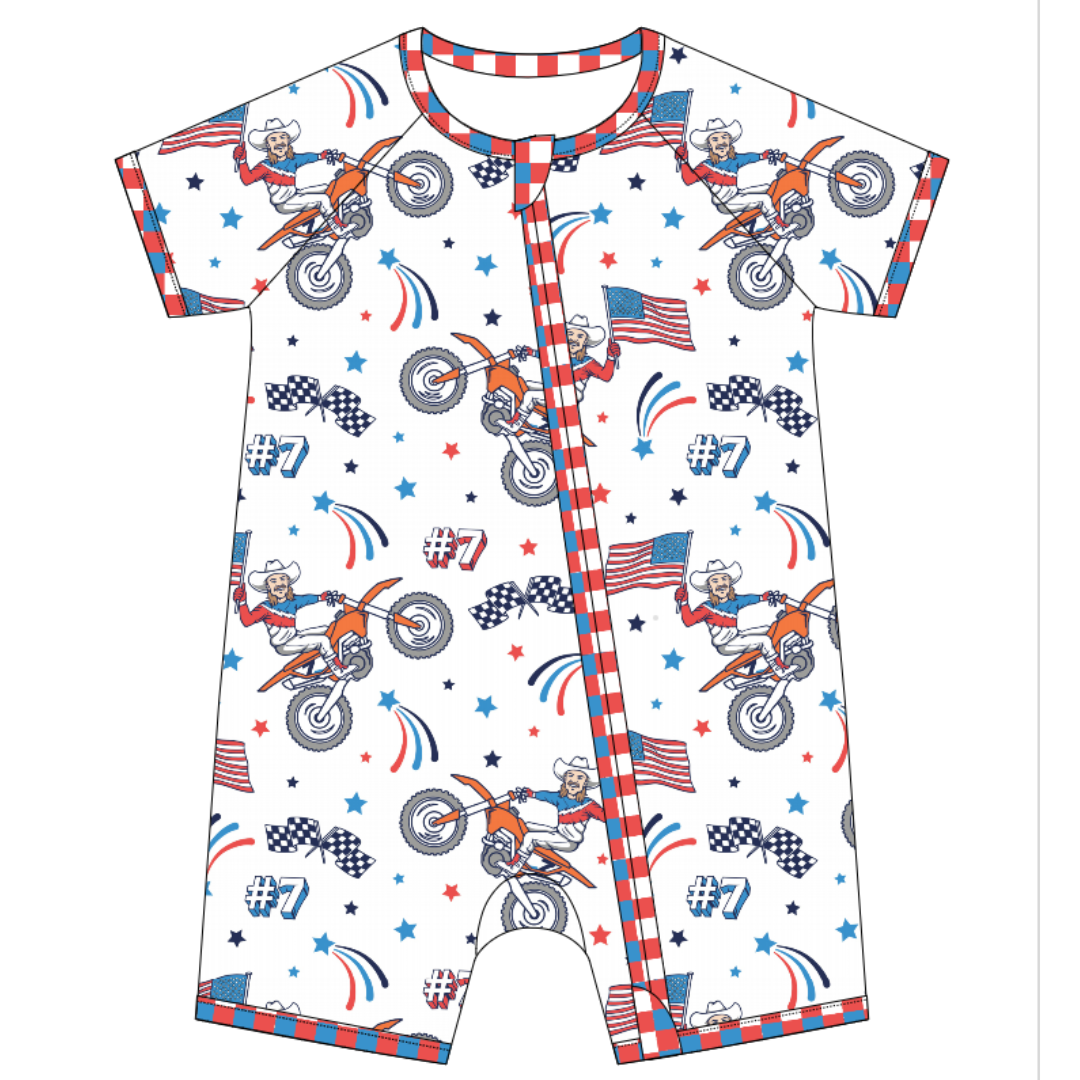 Bamboo Short Sleeve Romper (Off Road Print)